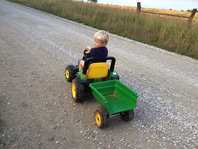 A grandson heading to the field